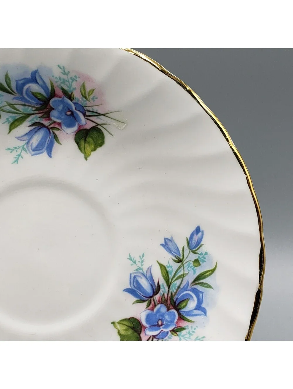 Royal Kendall Teacup & Saucer Blue Flowers Floral Fine Bone China England Gold